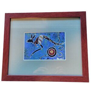 Aboriginal Art Dreamtime Kangaroo Design Artist Signed Framed Wall Art
